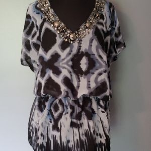 Chiffon cover up with sewn neckline crystals
